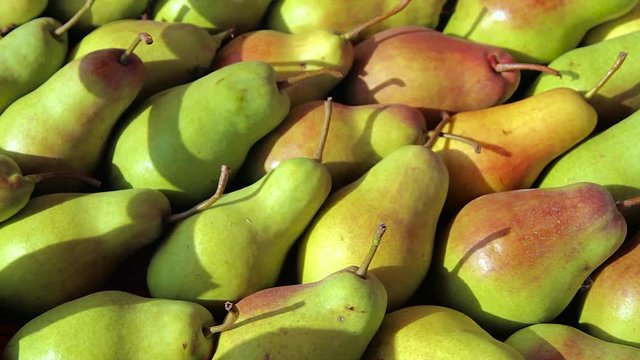 fresh pears as background, top view