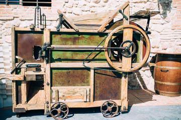 Vintage ancient grape press machine