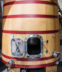 Vintage winery with big wooden barrel
