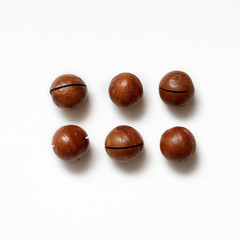 macadamia nuts on white background