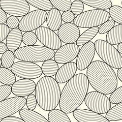 Brown oval shapes on cream-colored background. Ellipsoidal grid vector. Abstract seamless pattern with lines structure.