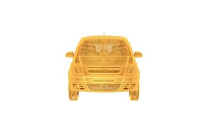 3d rendering of a wired object in yellow on isolated on white background