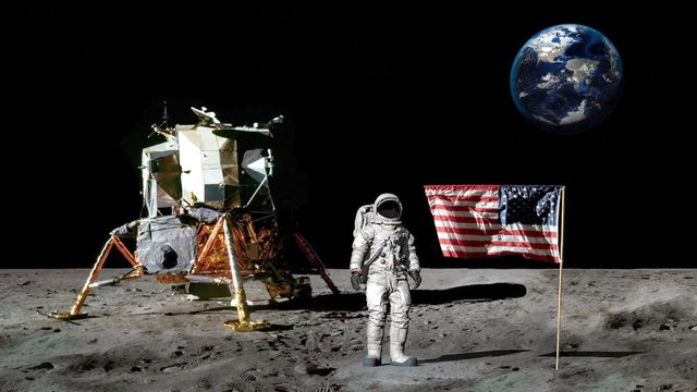 Astronaut walking on the moon and saluting the American flag.. CG Animation. Some Elements of this video furnished by NASA.