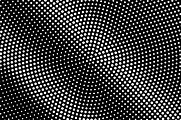 White dots on black background. Centered halftone vector texture. Rough dotwork gradient.