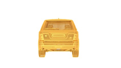 3d rendering of a wired object in yellow on isolated on white background