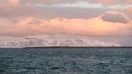 Landscape seen from the city of Reykjavik. Capital of Iceland. Photographed in October. The...