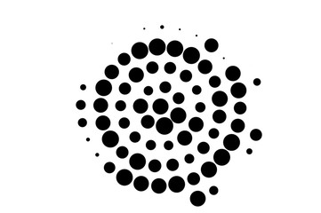 Black on white macro halftone texture. Centered dotted ornament. Contrast dotwork surface for vintage effect.