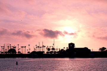 Ventura, California Harbor and beach at sunset and dusk