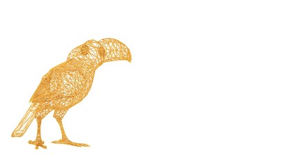 3d rendering of a wired object in yellow on isolated on white background