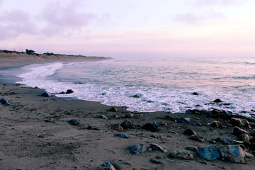 Ventura, California Harbor and beach at sunset and dusk