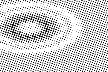 Black on white halftone vector texture. Digital optical illusion. Grungy dotwork gradient for vintage effect.