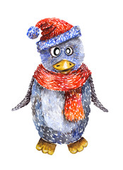 Watercolor hand-drawn penguin