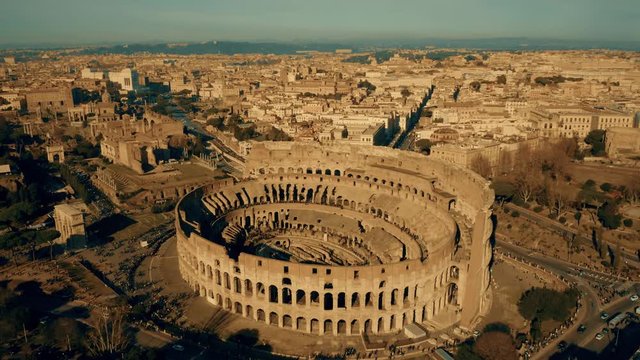 Aerial shot of the Colosseum, the most visited landmark of Rome, Italy