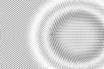 Black on white halftone vector texture. Digital optical illusion. Frequent dotwork gradient for vintage effect.
