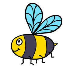 Cute cartoon doodle linear bee isolated on white background. Vector illustration.  