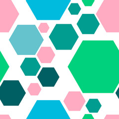 Colorful abstract messy seamless pattern with hexagon, geometric shapes. Vector illustration.  
