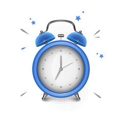 Blue alarm clock on white background, vector illustration