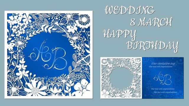 Vector greeting card for holidays. With the image of wildflowers and dragonflies. Inscriptions-wedding, March 8, happy birthday. Template for laser cutting, plotter cutting, silk screen printing.