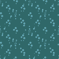 Bubbles in water on blue background horizontal seamless pattern. Circle and liquid, light design, vector illustration
