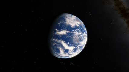 3D illustration Planet Earth blue against the background of the galaxy and the black starry sky (Elements of this image furnished by NASA)