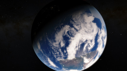 3D illustration Planet Earth blue against the background of the galaxy and the black starry sky (Elements of this image furnished by NASA)