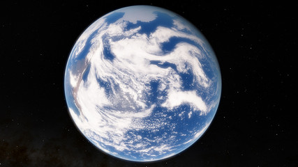 3D illustration Planet Earth blue against the background of the galaxy and the black starry sky (Elements of this image furnished by NASA)