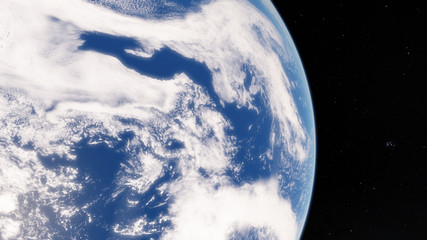 Fototapeta premium 3D illustration Planet Earth blue against the background of the galaxy and the black starry sky (Elements of this image furnished by NASA)