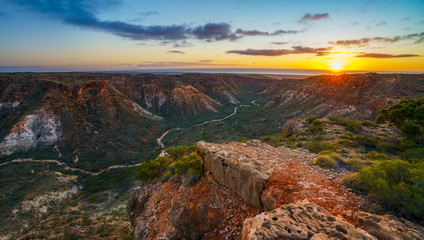 panorama view of sunrise over charles knife canyon, western australia 1