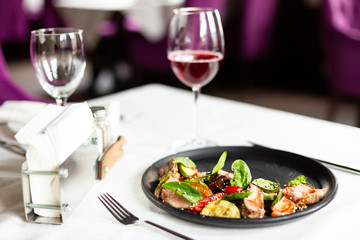 Warm salad with veal