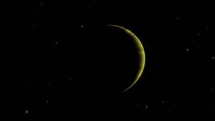 Naklejka na ściany i meble Green exoplanet with rings gas giant Saturn planet 3D illustration (Elements of this image furnished by NASA)