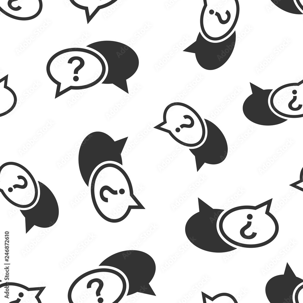 Poster question mark icon seamless pattern background. discussion speech bubble vector illustration. questi