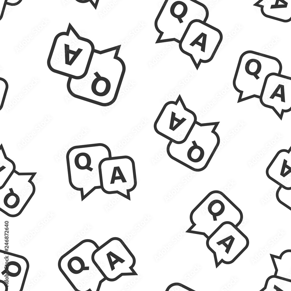 Poster question and answer icon seamless pattern background. discussion speech bubble vector illustration. 