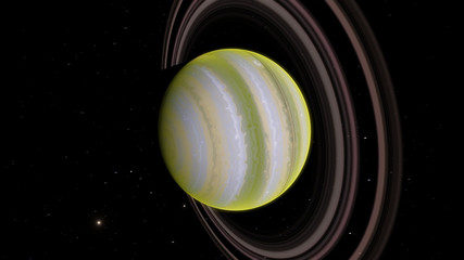 Fototapeta na wymiar Green exoplanet with rings gas giant Saturn planet 3D illustration (Elements of this image furnished by NASA)