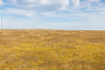 High-voltage power line in the Mongolian steppe, Mongolia