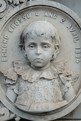 Erinnerungsplakette für ein Kind auf dem Cimetière du Château - alter Friedhof in Nizza auf dem colline du chateau