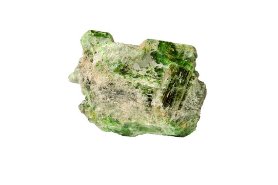 crystal chrome diopside on white background