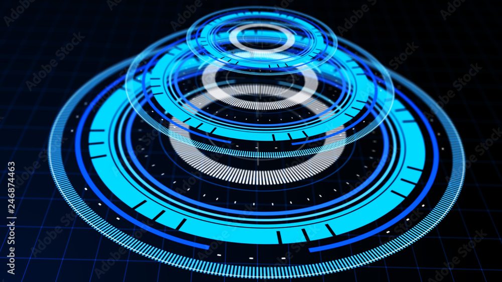Wall mural abstract surround radar interface on mesh base.futuristic hud radar display. elements of digital dat