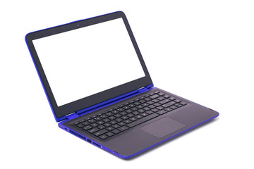 Blue modern convertible laptop with white blank screen isolated on a white background