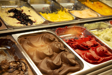 classic italian gourmet gelato gelatto ice cream display in shop