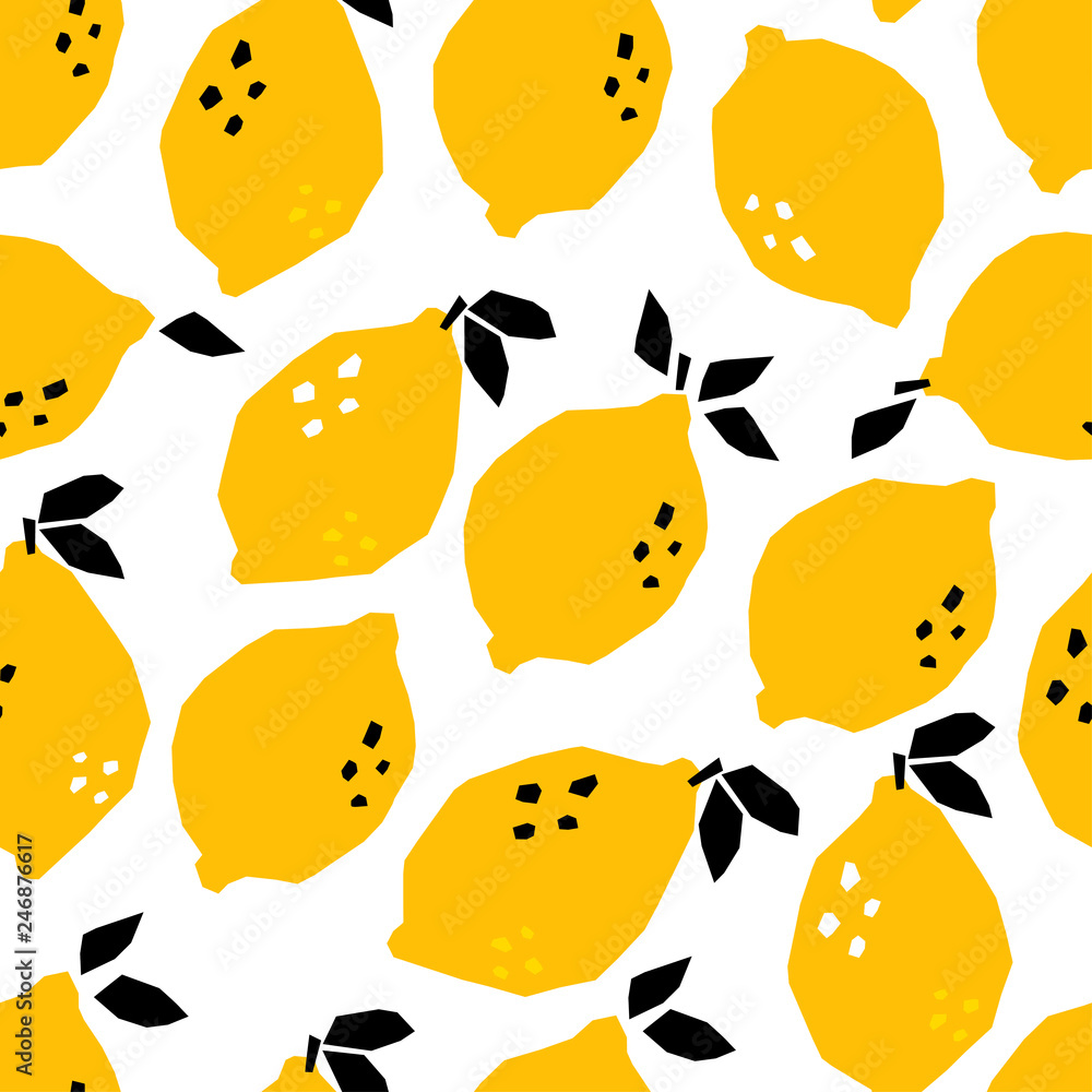 Poster hand drawn abstract lemons. colored vector seamless pattern