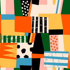 Hand drawn various shapes. Abstract contemporary seamless pattern. Modern patchwork illustration in vector © Dariia