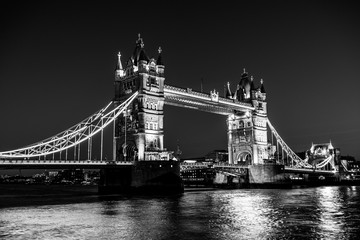 Tower Bridge at night in London, UK
