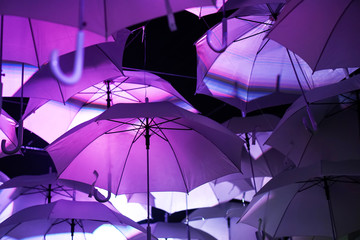 purple umbrella hang on wire for decoration