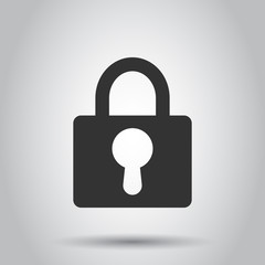 Padlock icon in flat style. Lock, unlock security illustration on white background. Padlock business concept.