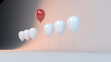 3d rendering of a success concept with balloon ahead inside a studio