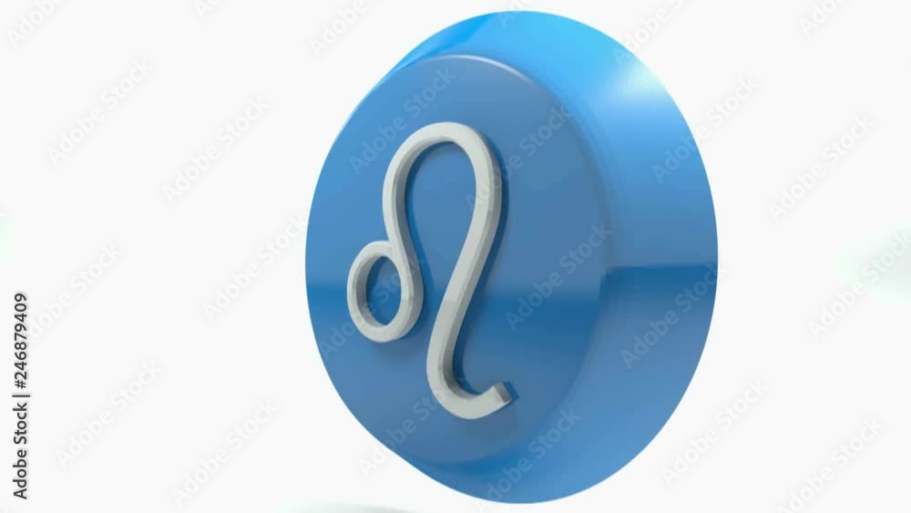 Poster zodiac leo - lion blue circle push button - 3d rendering illustration