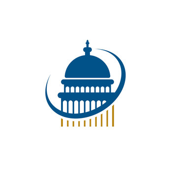 Capitol building icon with swoosh logo design inspiration