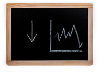 Down arrow and Value diagram on a blackboard on white background