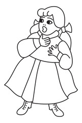 Figure of a little scared girl in long vintage dress.