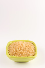 white rice in bowl isolated on white background